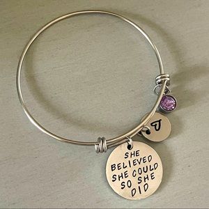 She Believe She Could Do She Did - Bangle Inspirational Quote Silver Bracelet